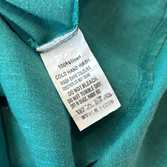 Italian Teal Green Linen-Blend Short Sleeve Top with Side Ring Tie - Picture 8 of 9